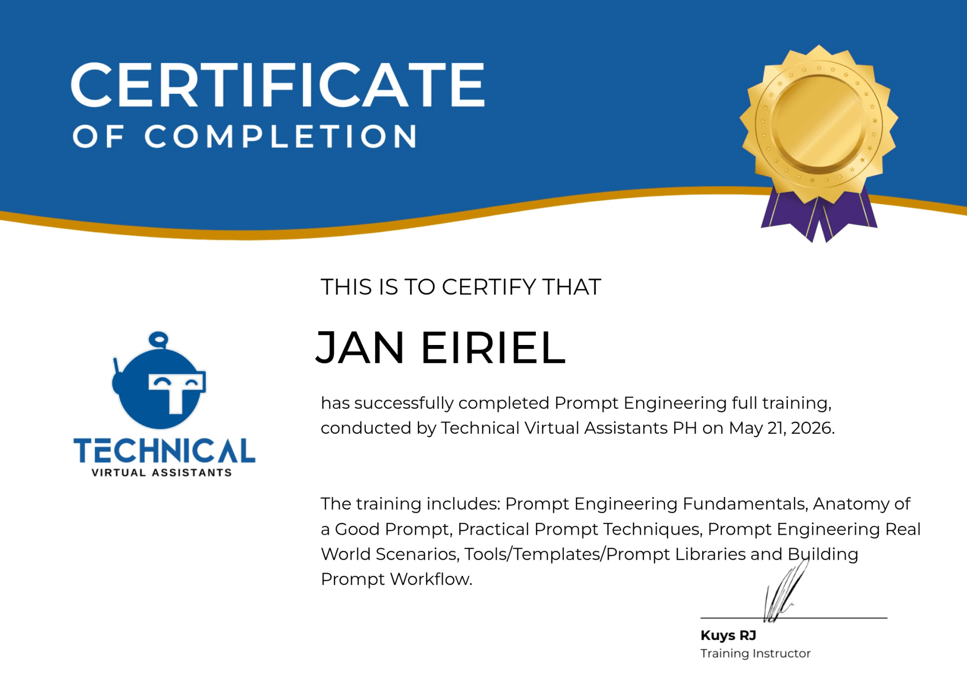 Prompt Engineering certificate preview