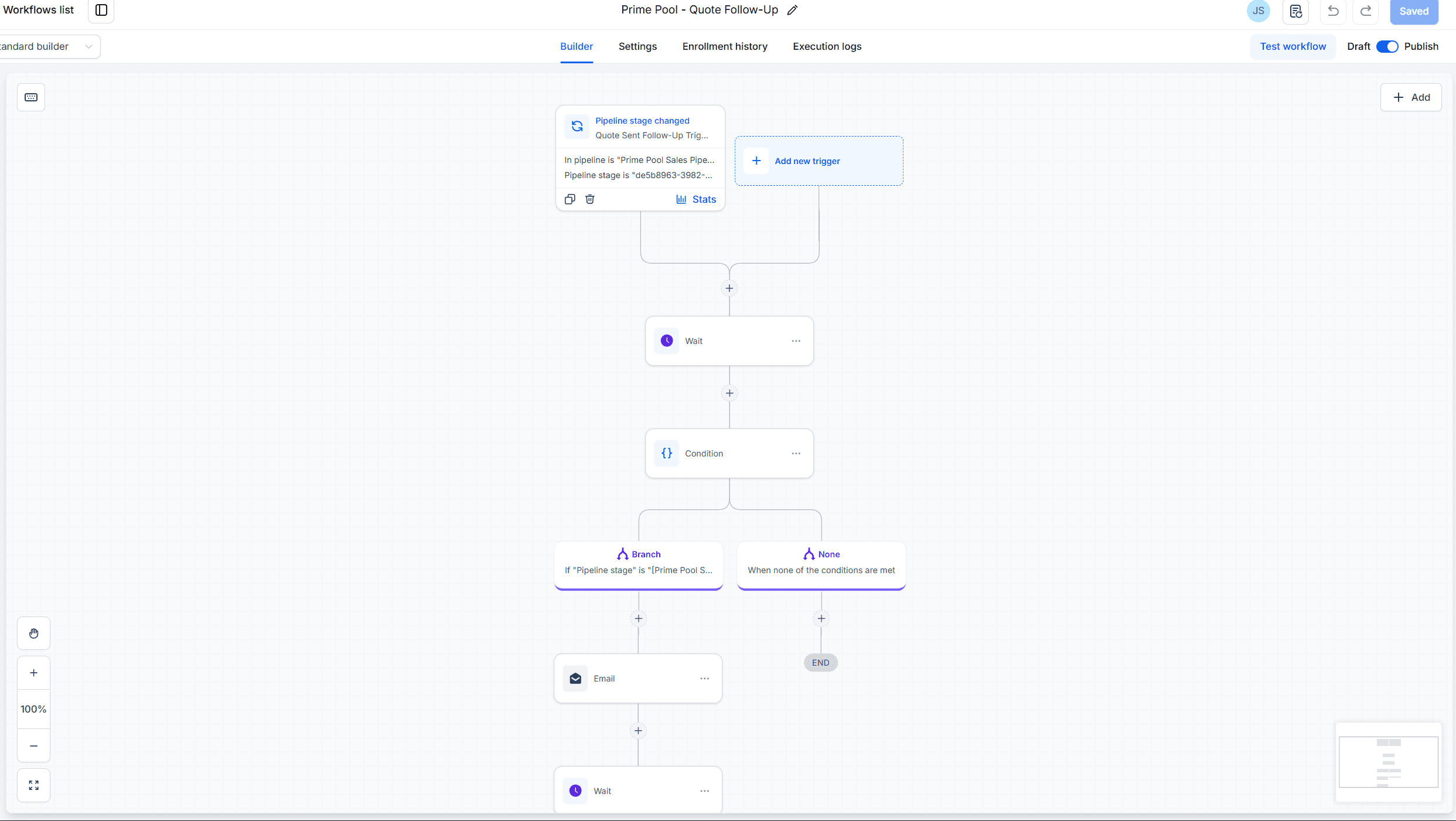 Quote Follow-Up GoHighLevel workflow screenshot