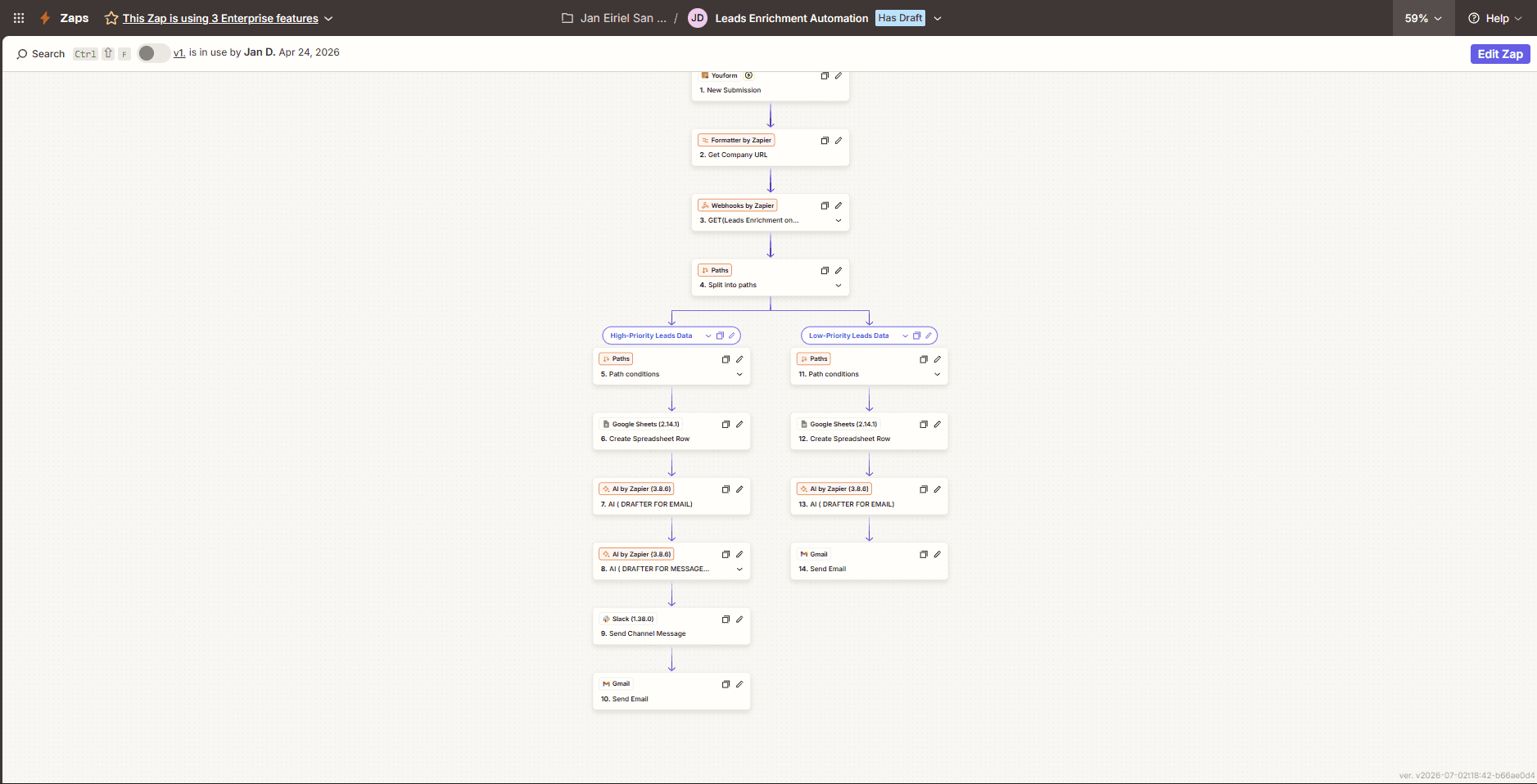 Leads Enrichment Automation workflow screenshot